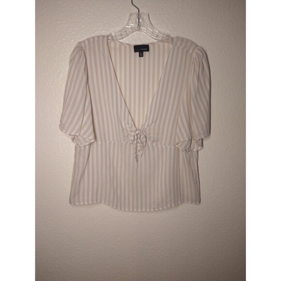 Lucy Paris Beige And White Striped 100% Viscous Blouse Large - Picture 9 of 10